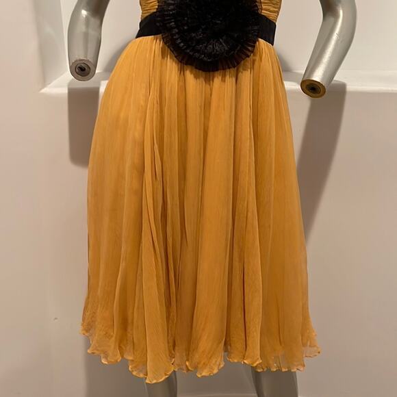 Andy The Anh Sleeveless Chiffon Yellow Black Bow Dress Size 4 - Picture 6 of 12